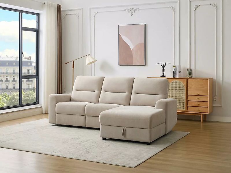 Eckrelaxsofa elektrisch mit Stauraum - Ecke rechts - Stoff - Beige - BURIOC günstig online kaufen