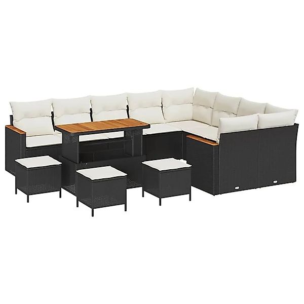 vidaXL Gartensofa-set mit Kissen 13-Tlg Schwarz Poly-Rattan 3365040 günstig online kaufen