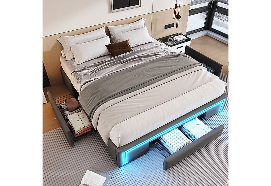 Merax Polsterbett (1-tlg), Plattformbett Doppelbett 160x200cm mit LED & 3 S günstig online kaufen