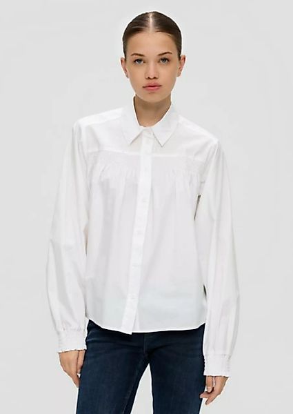 QS Langarmbluse Hemdbluse aus Baumwolle Raffung, Smok-Detail, Logo günstig online kaufen