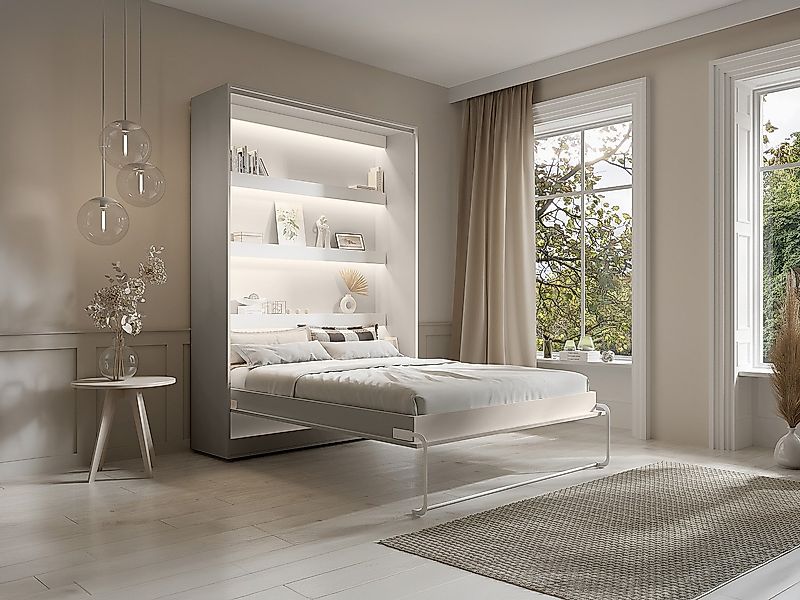 Schrankbett + Matratze - 140 x 200 cm - Manuelle vertikale Öffnung - Mit LE günstig online kaufen