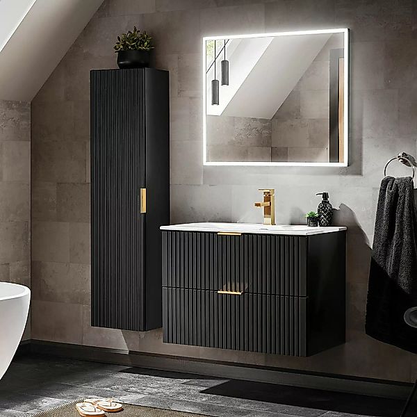 Badezimmer Komplett Set Waschtisch 60 cm, 3 Hängeschränke, Hochschrank XANT günstig online kaufen