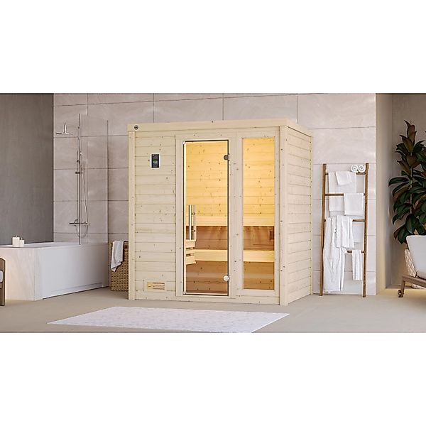 Weka Massivholzsauna Bergen 1 Sparset 7,5 kW OS Glastür/Fenster günstig online kaufen