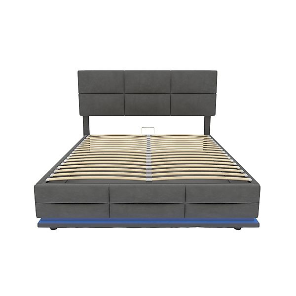 Doppelbett, 160x200 cm, mit Stauraum und Hydrauliksystem, Samtstoff, LED-Be günstig online kaufen