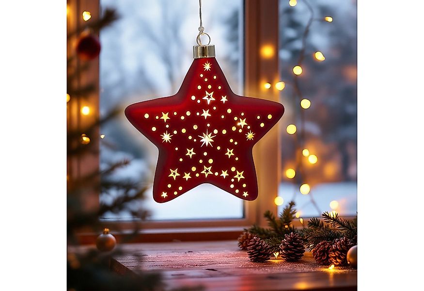 Spetebo LED-Dekofigur Glas Weihnachtsstern rot zum Hängen (Anzahl, 1 St., S günstig online kaufen