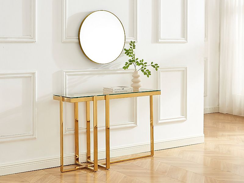 Wandkonsole - Sicherheitsglas & rostfreier Chromstahl - Transparent & Goldf günstig online kaufen