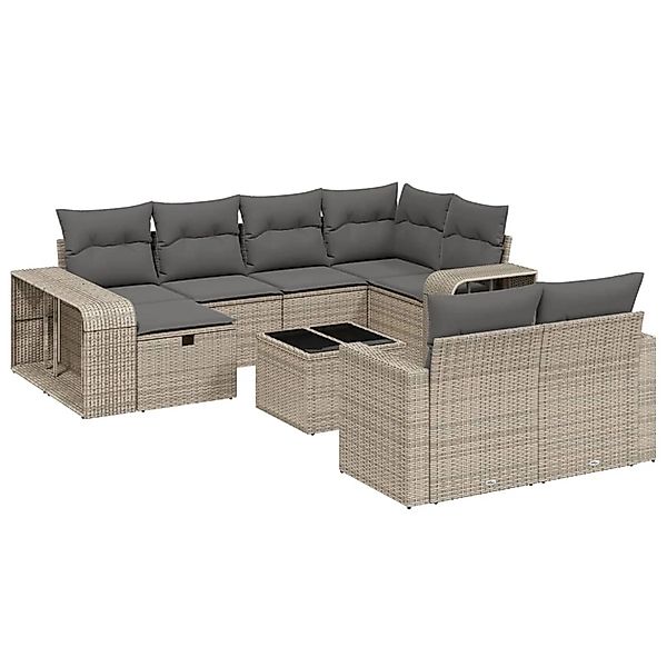 vidaXL 11-Tlg Garten-Sofagarnitur mit Kissen Grau Poly Rattan 3266250 günstig online kaufen