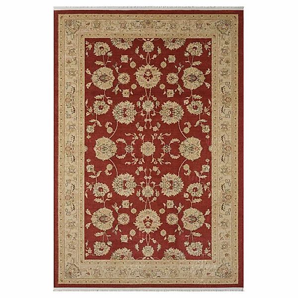 Kurzflorteppich orientalischer Stil in Dunkelrot Beige günstig online kaufen