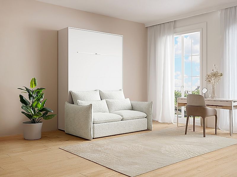 Schrankbett 140 x 200 cm - Manuelle vertikale Öffnung - Mit LEDs - Weiß + S günstig online kaufen