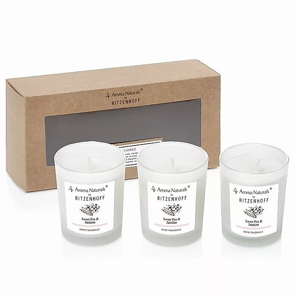 home24 Ritzenhoff Duftkerzen Sweet Pea Glas Rund Weiß 5x9x5 cm (BxHxT) 3er- günstig online kaufen