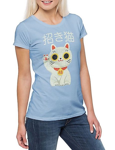 Urban Backwoods Print-Shirt Maneki Neko IV Damen T-Shirt Cat Katze Winkekat günstig online kaufen