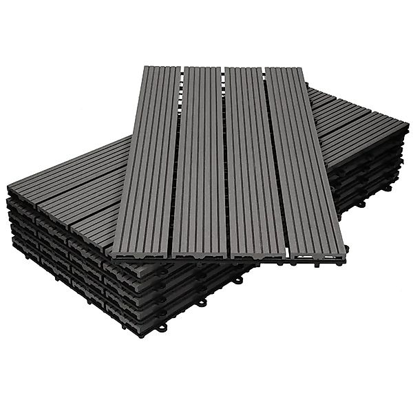 ECD Germany WPC Terrassenfliesen 60x30 cm 6Er Spar Set Anthrazit in Holzopt günstig online kaufen