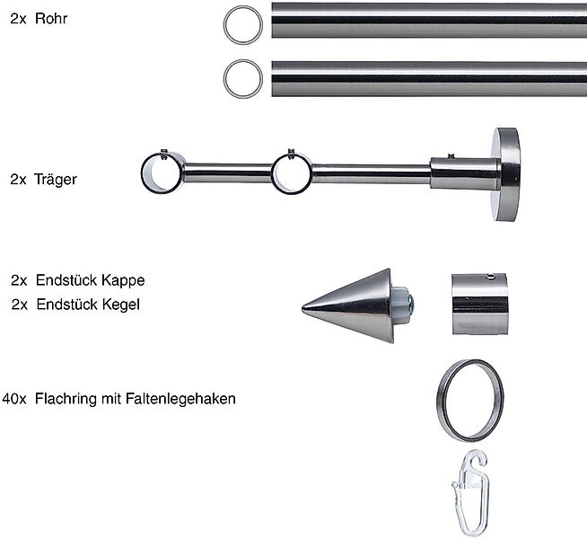 Liedeco Gardinenstange "Stilgarnitur, Komplettgarnitur 16 m Kegel Set" Ø 16 günstig online kaufen