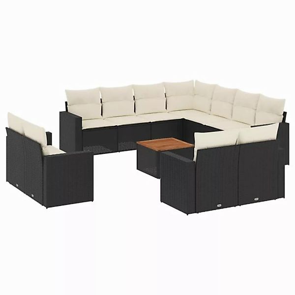 vidaXL Sofaelement 13-tlg. Garten-Sofagarnitur mit Kissen Schwarz Poly Ratt günstig online kaufen