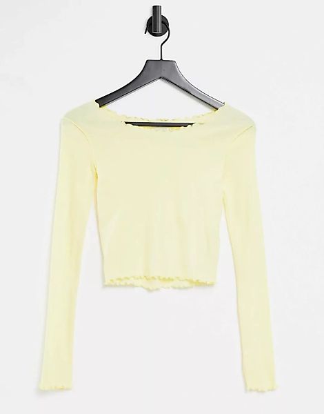 Topshop – Langärmliges Shirt mit gekräuseltem Saum in Zitronengelb günstig online kaufen