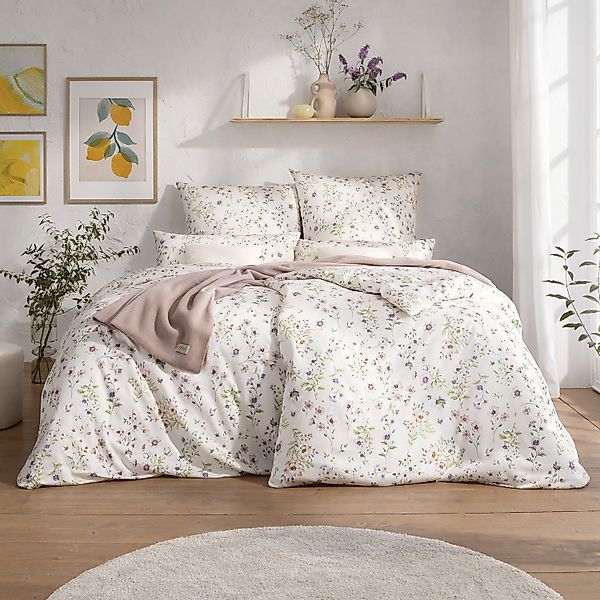 Estella Mako Satin Bettwäsche Petra 7962-110 Blumen Elfenbein 135x200 günstig online kaufen