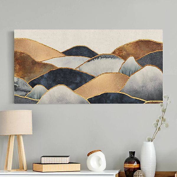 Leinwandbild auf Naturcanvas Goldene Berge Aquarell günstig online kaufen