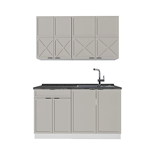 Vicco Fame-Line Singleküche GrauBeige/Weiß 140 cm AP Anthrazit günstig online kaufen
