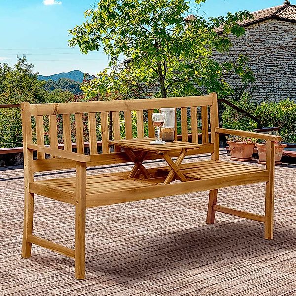 Gartenbank mit Tisch aus Akazie Massivholz 157 cm breit günstig online kaufen