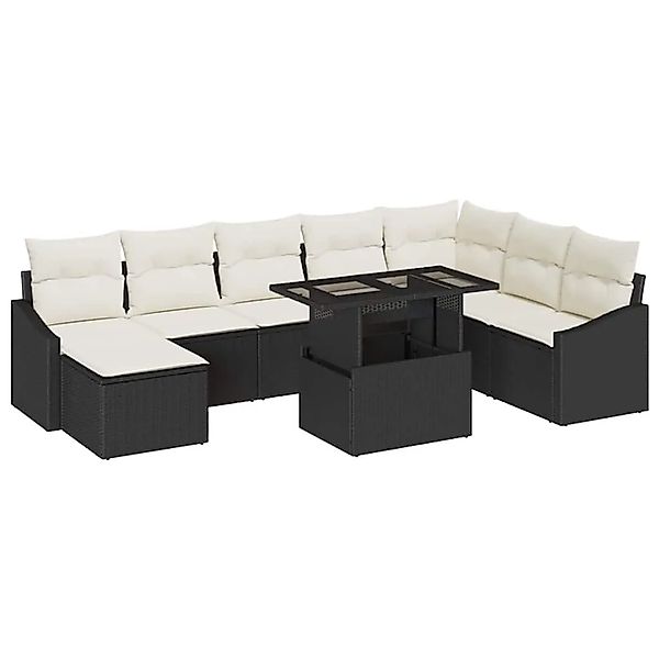 vidaXL Sofa Set mit Kissen 9-Tlg Schwarz und Creme Poly-Rattan 3349053 günstig online kaufen