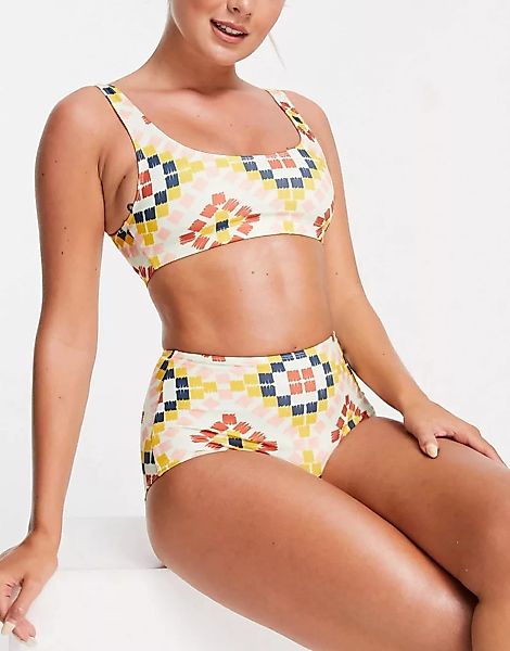 Monki – Nilla – Kurzes Bikinioberteil aus recyceltem Material mit Mosaik-Pr günstig online kaufen