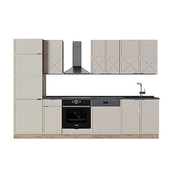 Vicco Fame-Line Küchenzeile GrauBeige/Goldkraft Eiche 300 cm AP Anthrazit günstig online kaufen