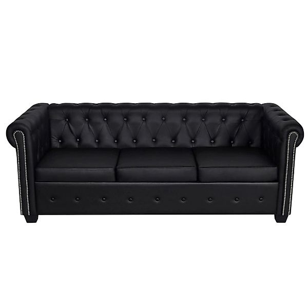vidaXL Chesterfield-Sofa 3-Sitzer Kunstleder Schwarz günstig online kaufen