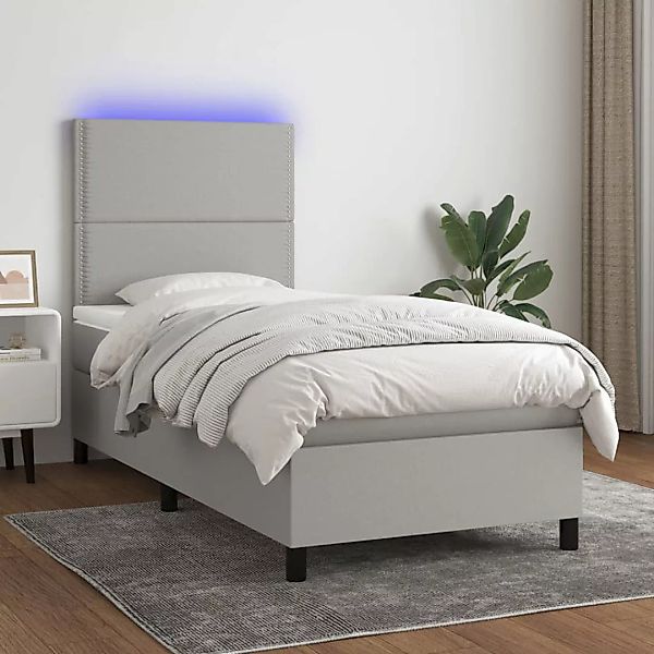 Vidaxl Boxspringbett Mit Matratze & Led Hellgrau 80x200 Cm Stoff günstig online kaufen