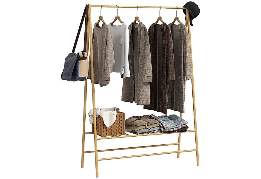 HOMCOM Garderobenständer Bambus, mit Ablagen und Haken, Kleiderstange, (Kle günstig online kaufen