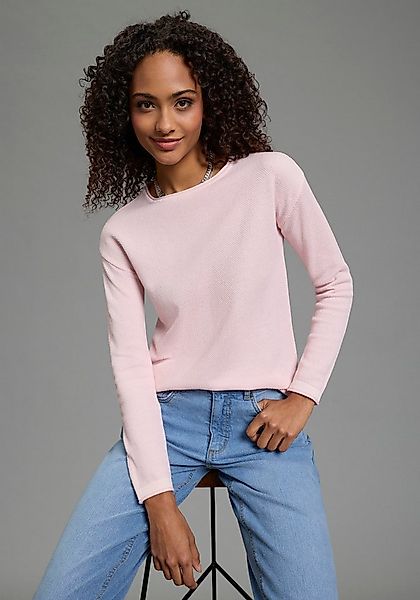 Laura Scott Rundhalspullover leichter Feinstrick mit Waffelmuster und dezen günstig online kaufen