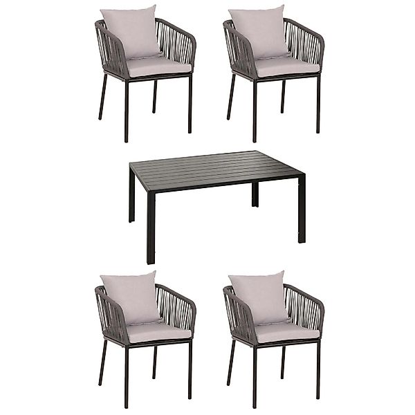 MCW Gartengarnitur N41 Sitzgruppe Tisch 4xStuhl Wetterfest Alu 140x80cm Sei günstig online kaufen