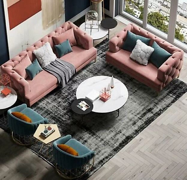 JVmoebel Sofa Luxus Rosa Chesterfield 3+2 Sitzer Wohnlandschaft Neu, Made i günstig online kaufen