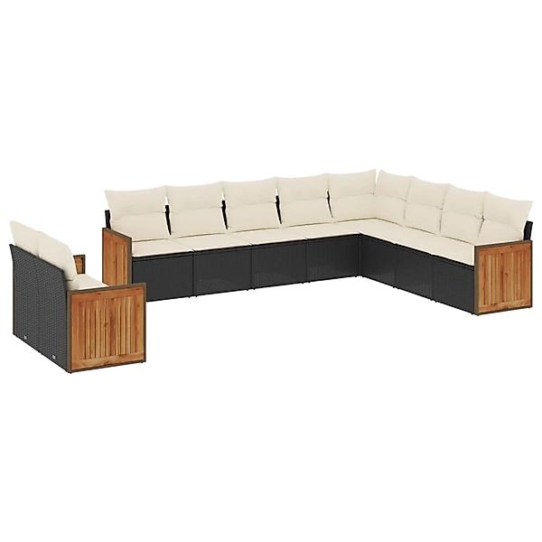 vidaXL 10-tlg Garten-Sofagarnitur mit Kissen Schwarz Poly Rattan Modell 82 günstig online kaufen