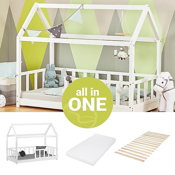 Homestyle4u Kinderbett 80x160 Weiß mit Lattenrost mit Matratze 2835 günstig online kaufen