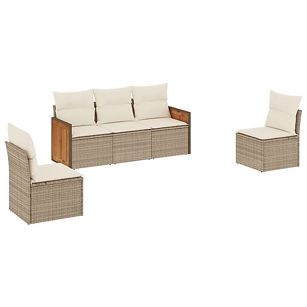 vidaXL 5-Tlg Garten-Sofagarnitur mit Kissen Beige Poly Rattan 3227528 günstig online kaufen