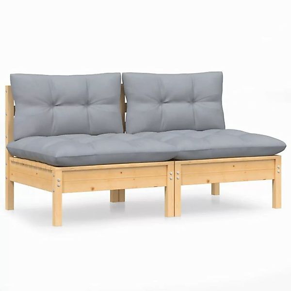 vidaXL Sofa, 2-Sitzer-Gartensofa mit Grauen Kissen Massivholz Kiefer günstig online kaufen