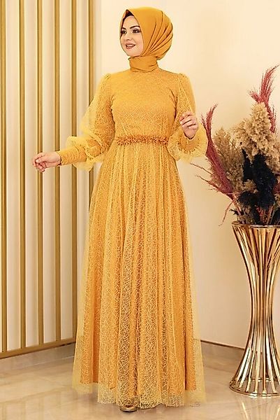 fashionshowcase Abendkleid silbriges Tüllkleid Abiye Abaya Hijab Kleid Maxi günstig online kaufen