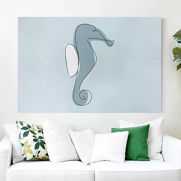 Leinwandbild Tiere - Querformat Seepferdchen Line Art günstig online kaufen