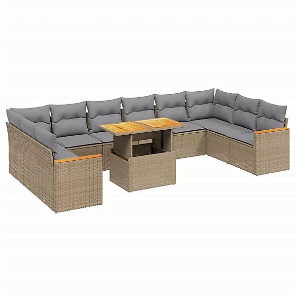 vidaXL 11-tlg Garten-Sofagarnitur mit Kissen Beige Poly Rattan Modell 187 günstig online kaufen