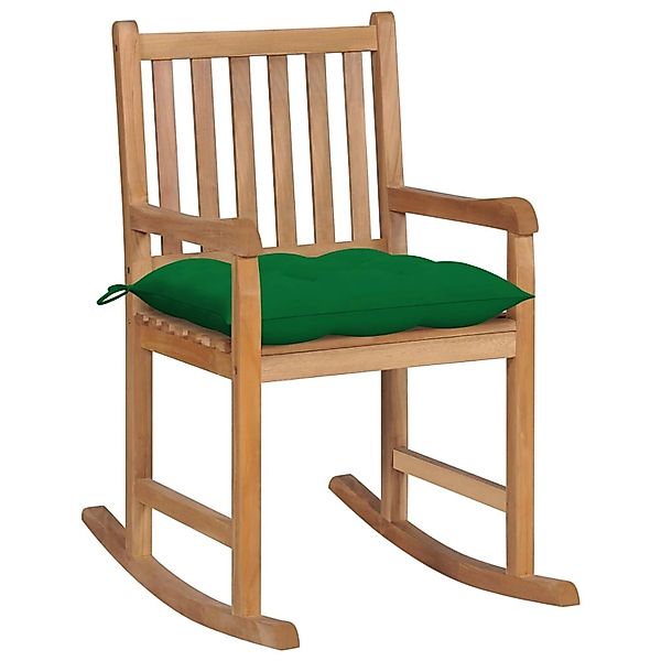 vidaXL Schaukelstuhl mit Grünem Kissen Massivholz Teak günstig online kaufen