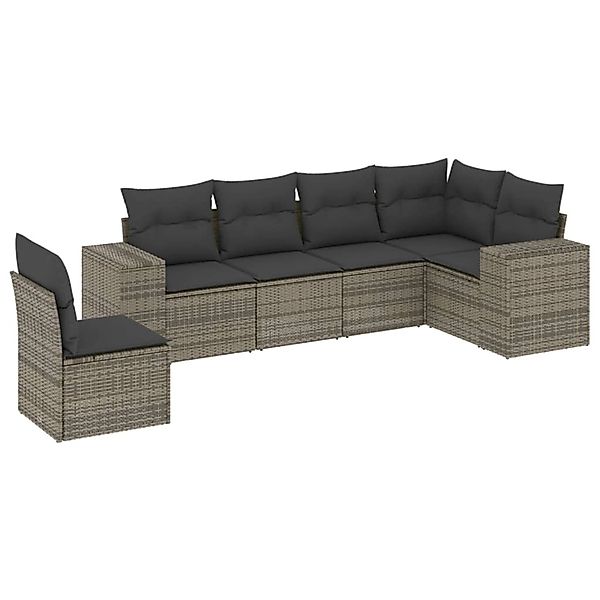 vidaXL 6-tlg Garten-Sofagarnitur mit Kissen Grau Poly Rattan Modell 150 günstig online kaufen