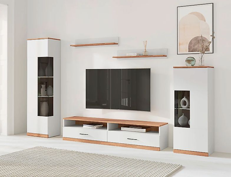 Home affaire Wohnwand "Ribe Wohnwand Set-5 St." Set, 5 Stk. tlg. Glaseinsat günstig online kaufen