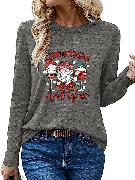 PYLIKE Print-Shirt Festlich Shirt Damen Langarm Herbst Basic-Shirt mit Weih günstig online kaufen