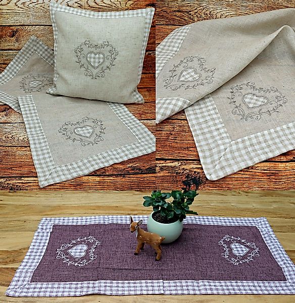 heimtexland Tischdecke Landhaus Tischdeko Serie Karo Leinen bestickt (Stück günstig online kaufen