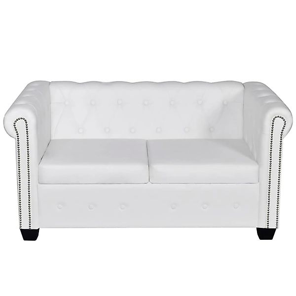 vidaXL Chesterfield-Sofa 2-Sitzer Kunstleder Weiß günstig online kaufen