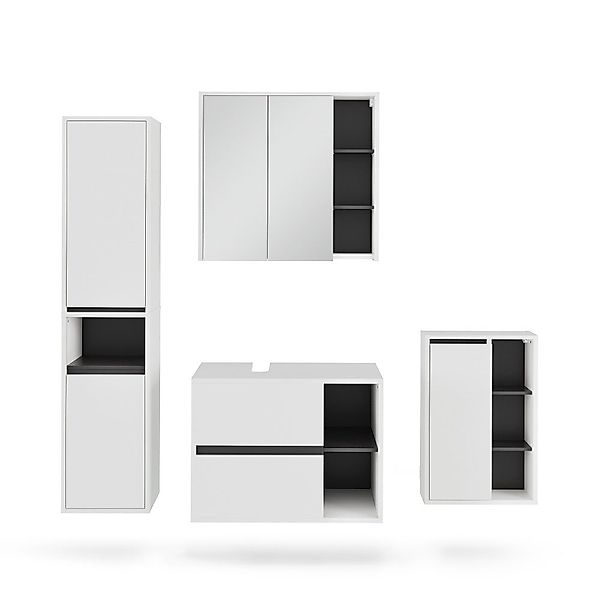 Vicco Badmöbel-Set Viola, Weiß/Grau, 4 Teile, günstig online kaufen