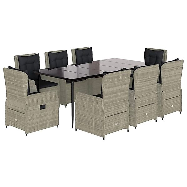 vidaXL 9-Tlg Garten-Essgruppe mit Kissen Hellgrau Poly Rattan 3262902 günstig online kaufen