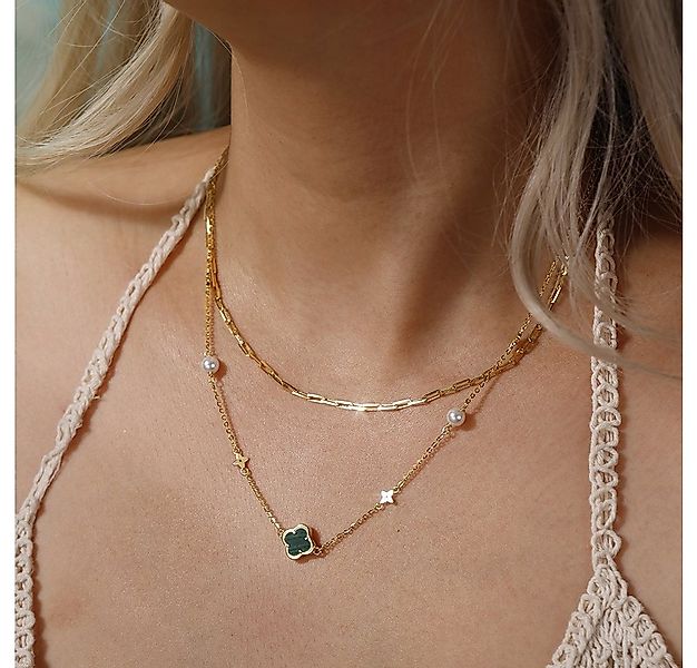 Runde Perlé Silberkette elegante Halskette mit Kleeblatt Anhänger, Süßwasse günstig online kaufen