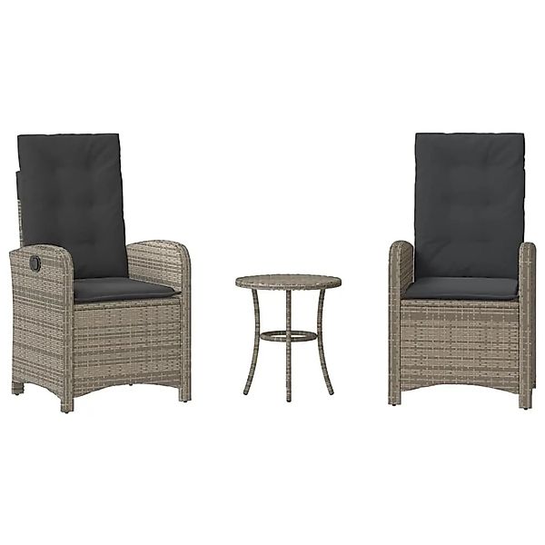 vidaXL 3-Tlg Bistro-Set mit Kissen Grau Poly Rattan 365179 günstig online kaufen