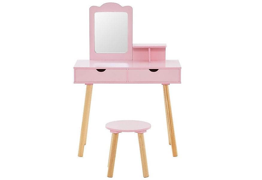 COSTWAY Schminktisch 2 in 1 Kinder Schreibtisch mit Hocker, aus Holz günstig online kaufen